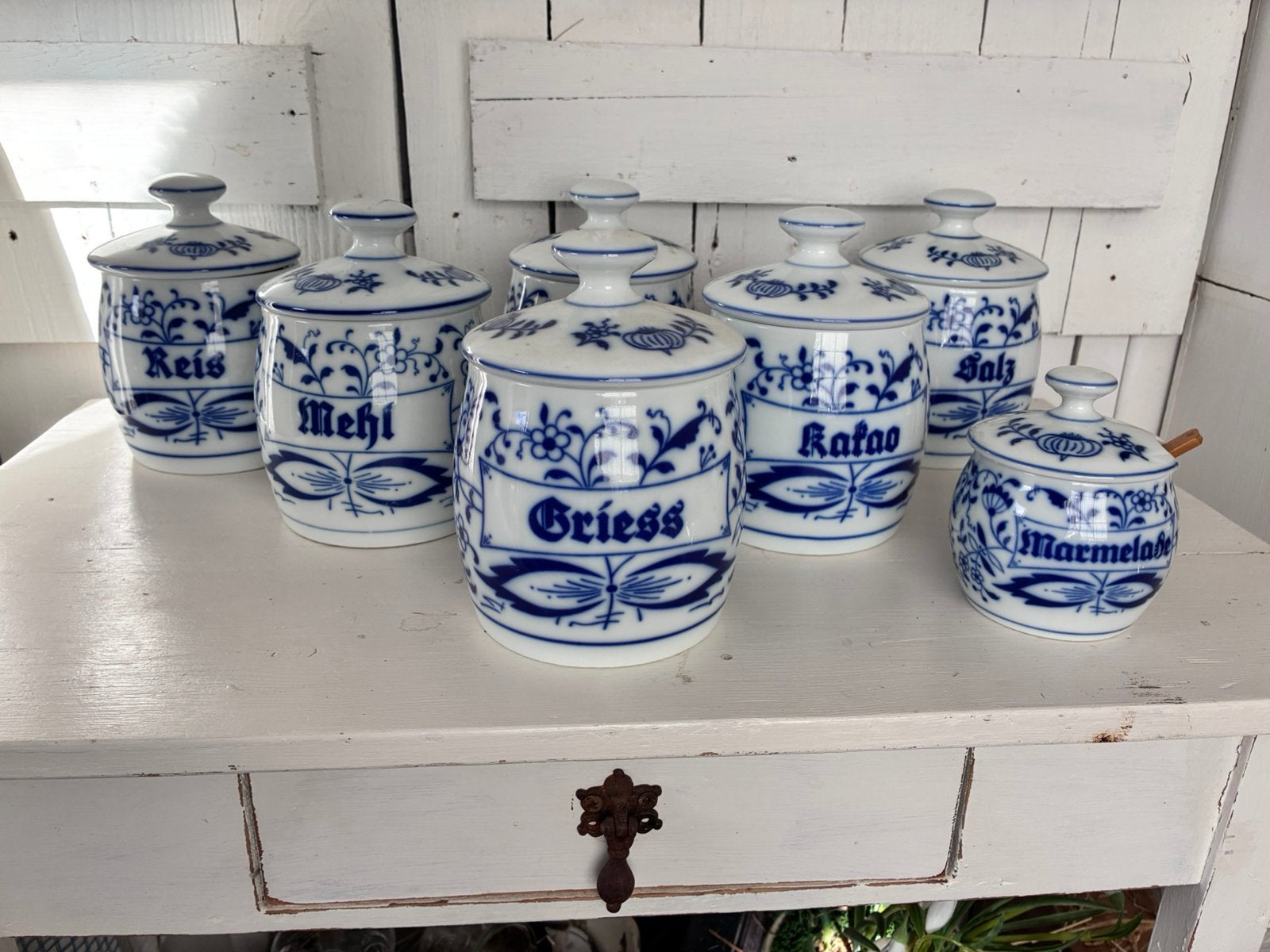 Prachtige antieke porseleinen voorraadpotten Blauw Saks, Ophalen of Verzenden