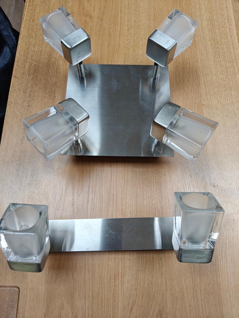 Set van 2 plafondlampen met glazen kappen, Ophalen, Gebruikt, Glas, Modern
