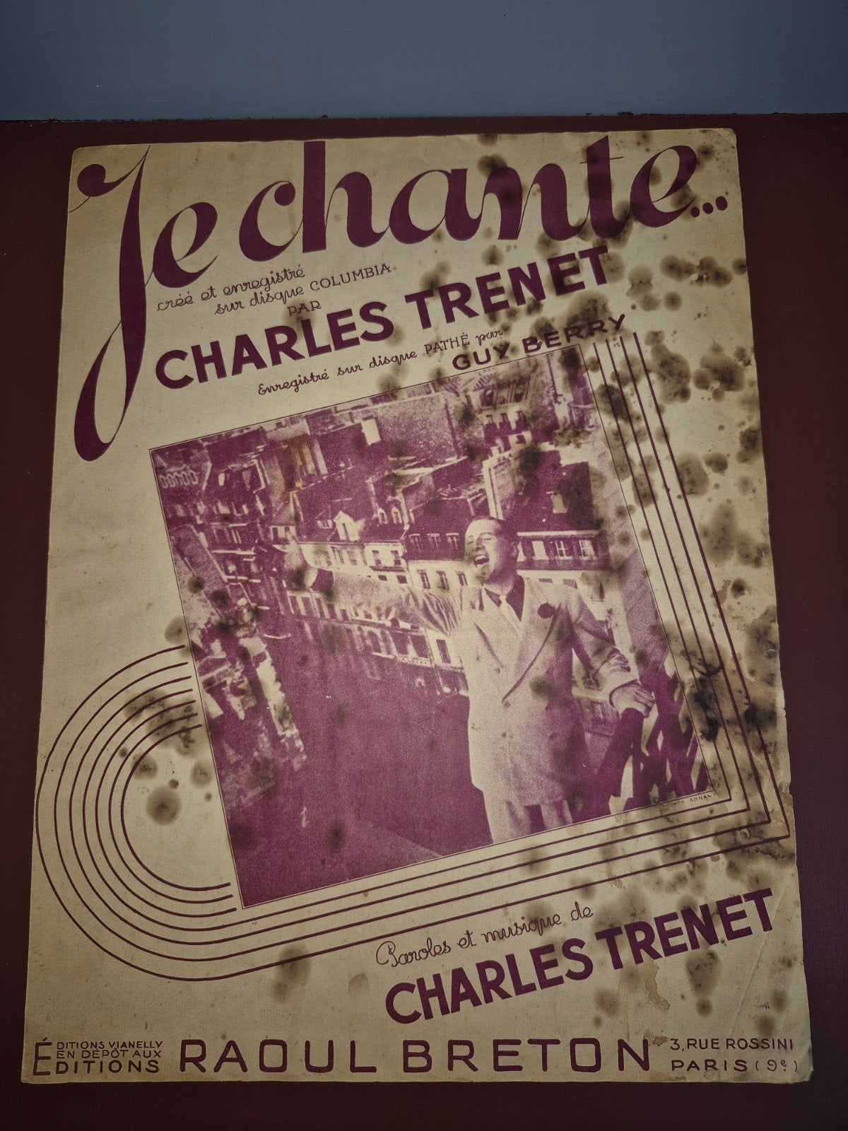 Vintage bladmuziek: Je Chante - Charles Trenet (1937), Ophalen of Verzenden