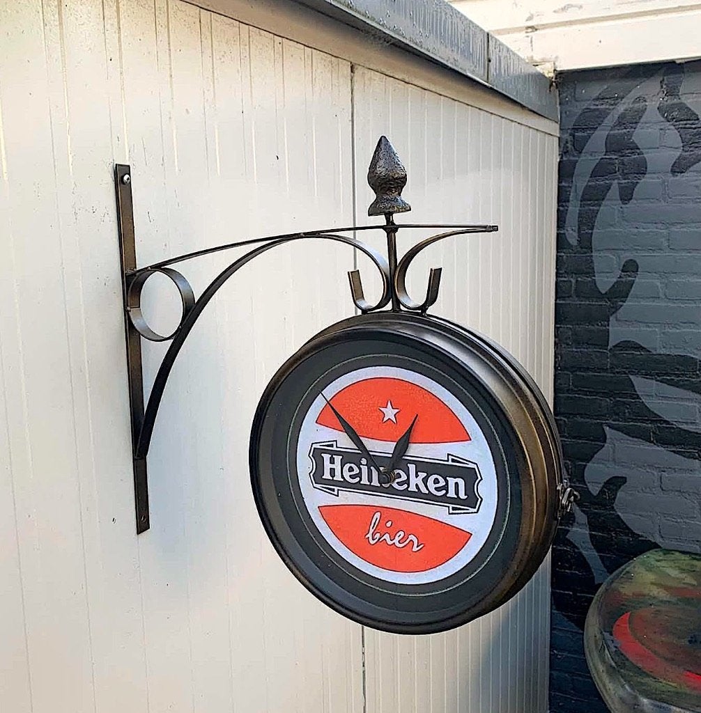 Te koop mancave oud Heineken bruin cafe klok ., Ophalen of Verzenden, Zo goed als nieuw, Reclamebord, Plaat of Schild, Heineken