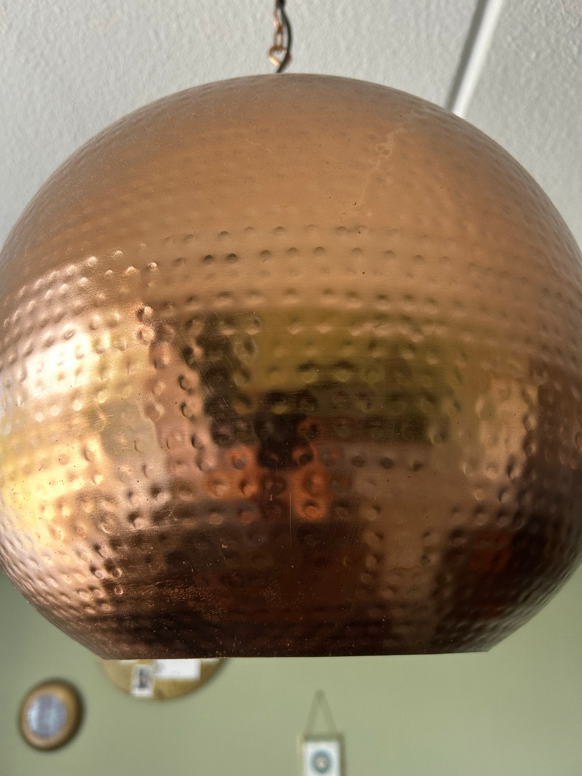 Koperen Hanglamp - Bolvormig met Gehamerd Design, Huis en Inrichting, Ophalen, Zo goed als nieuw, Metaal, 50 tot 75 cm