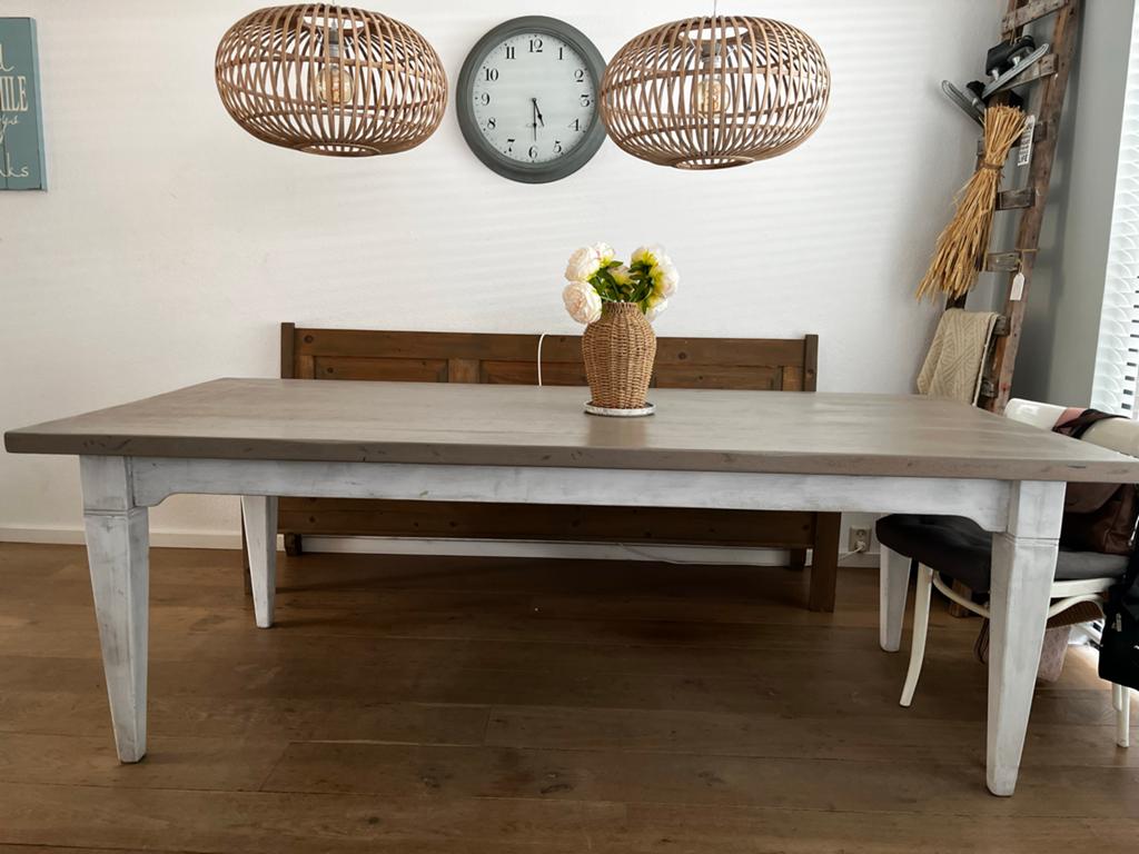 Robuuste mahonie houten eettafel 2.20 x 1.00, Ophalen, Gebruikt, 200 cm of meer, 50 tot 100 cm