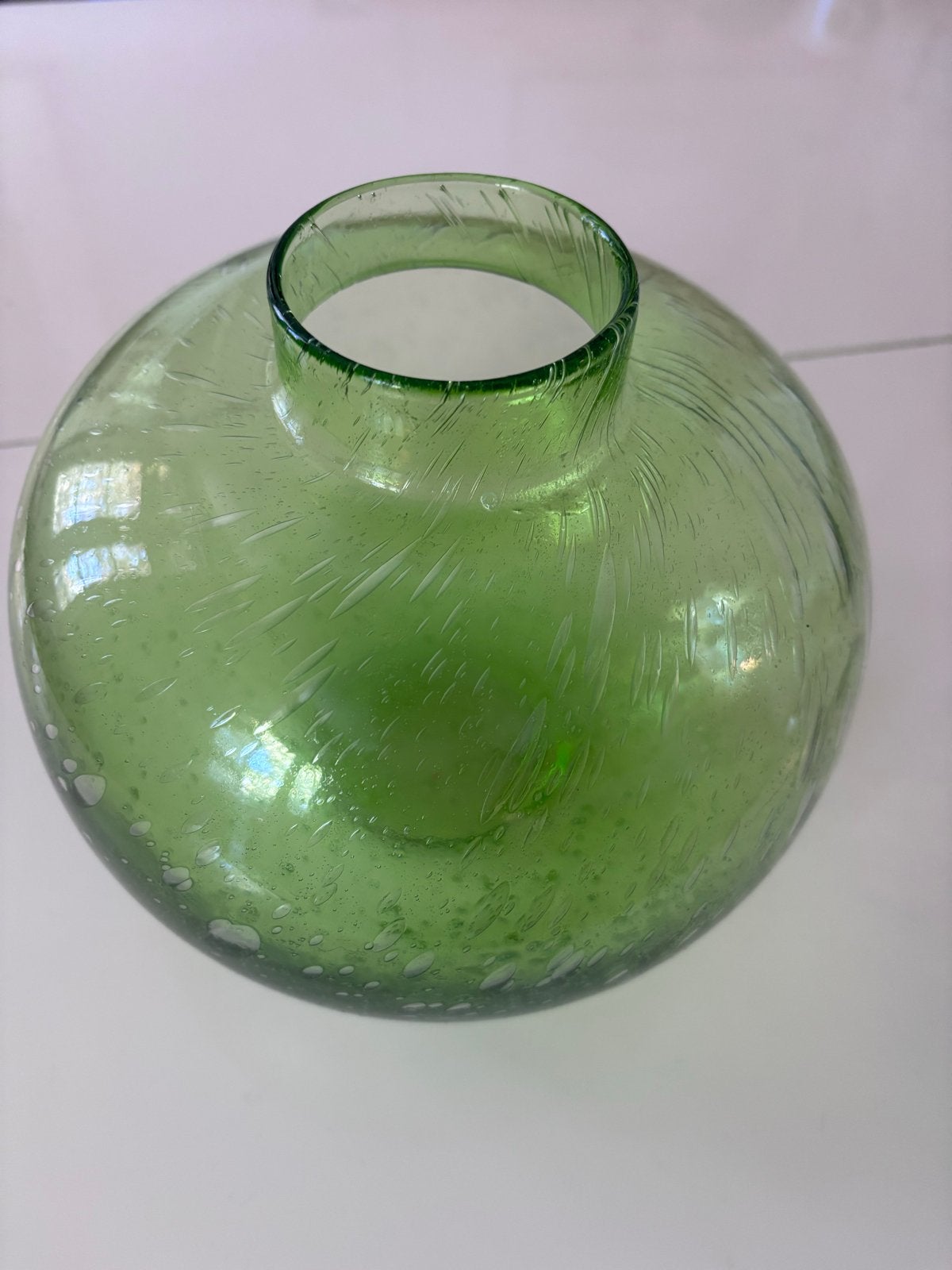 Vintage Groene Biot Boule Vaas met Bubbelglas, Ophalen of Verzenden