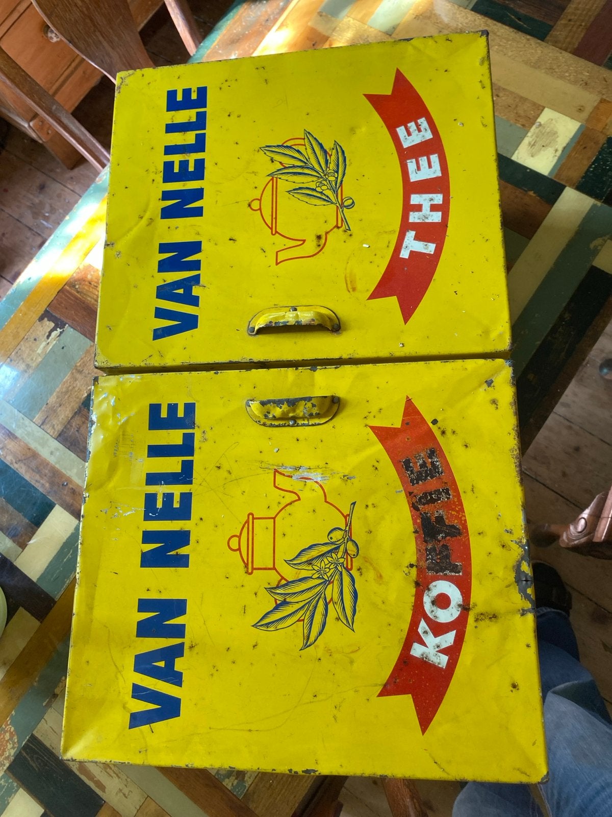 Vintage Van Nelle Koffie & Thee Blikken Rek, Ophalen