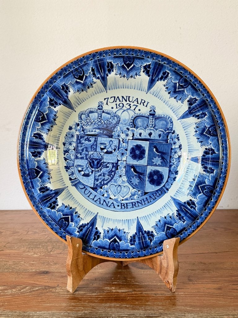 Delfts Blauw huwelijksbord Juliana & Bernhard 7 jan 1937, Ophalen of Verzenden