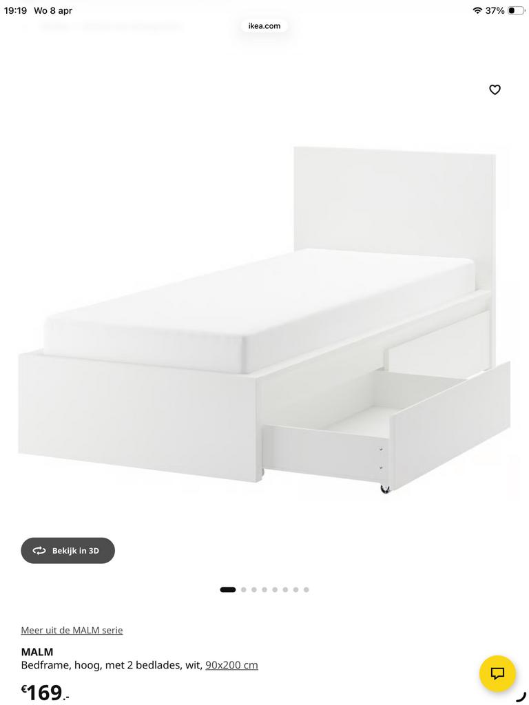 Ikea Malm bed, 90 cm, Eenpersoons, Wit, Ophalen of Verzenden