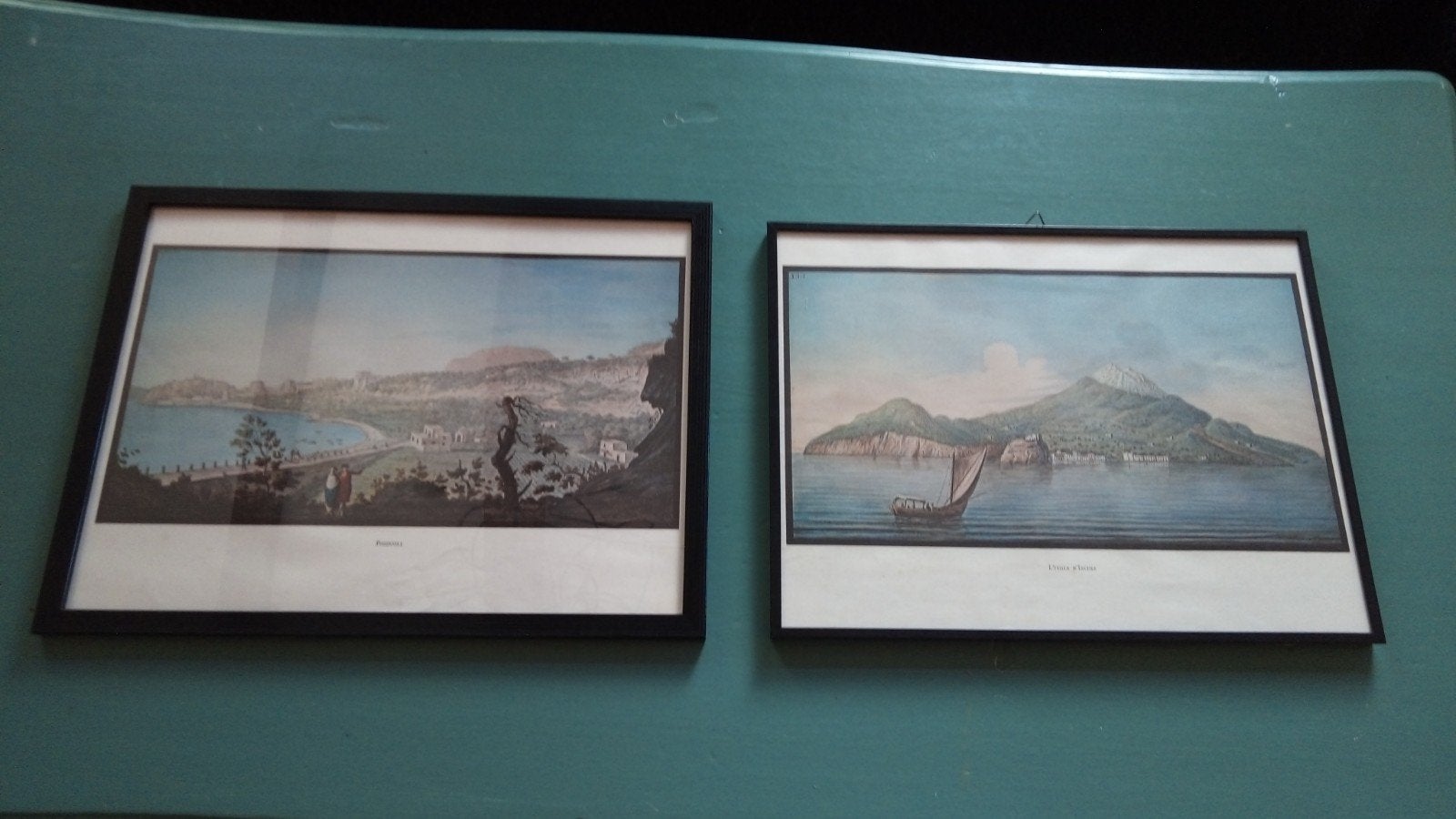 Twee handgekleurde gravures: Pozzuoli en L'Isola d'Ischia, 1800 - 1899, Ophalen of Verzenden, Gravure, Landschap