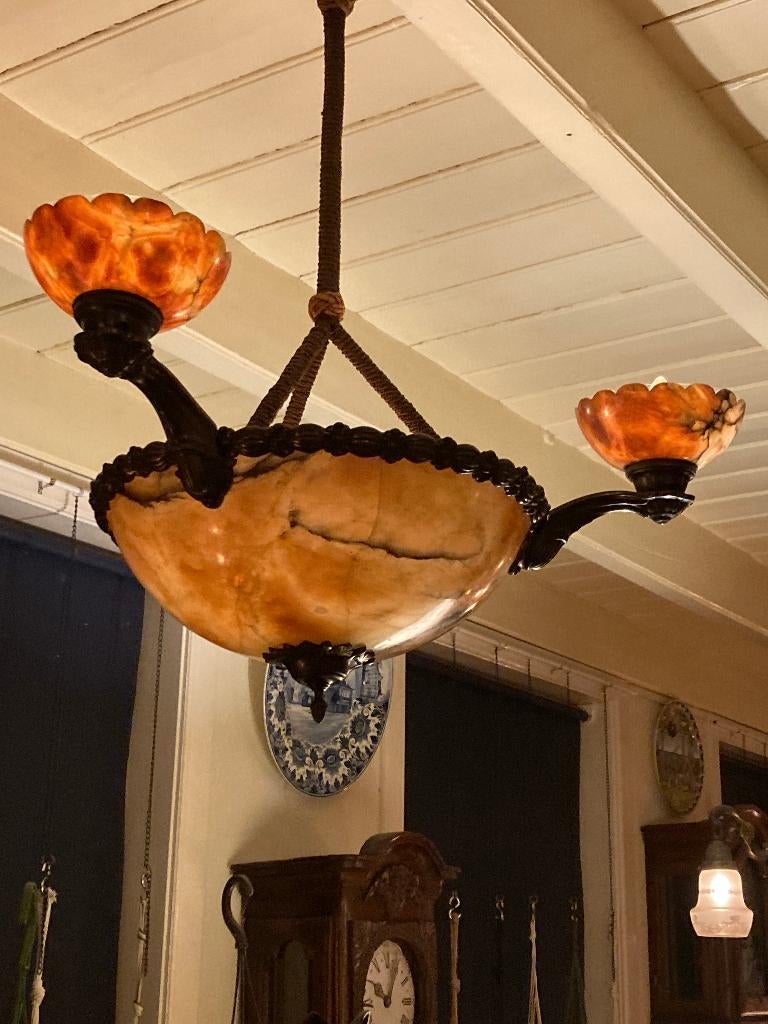 Antieke albast hanglamp, Antiek en Kunst, Antiek | Lampen, Ophalen of Verzenden