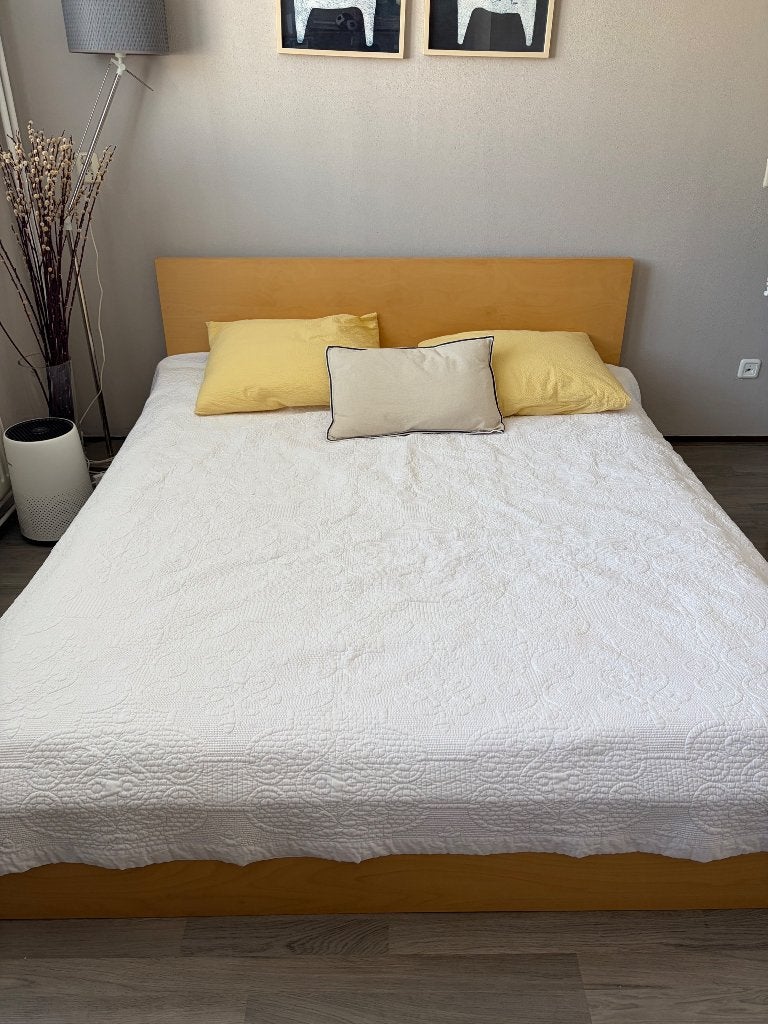 Ikea Malm Bed met matras, Ophalen, Gebruikt, Beige, Tweepersoons