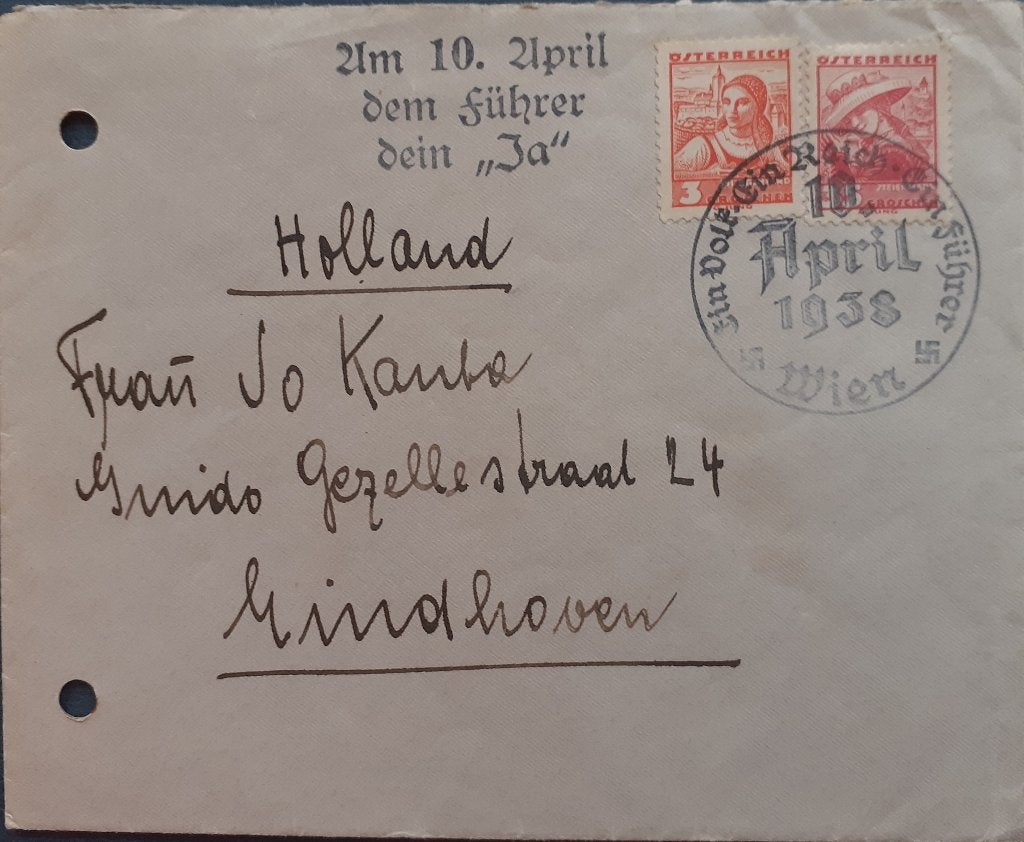 Oostenrijk Envelop Wenen 10 april 1938, Ophalen of Verzenden, Envelop