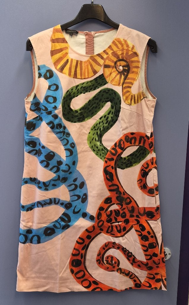 Escada designer jurk maat 40 statement print luxe jurk 51295, Maat 38/40 (M), ., Escada, Ophalen of Verzenden