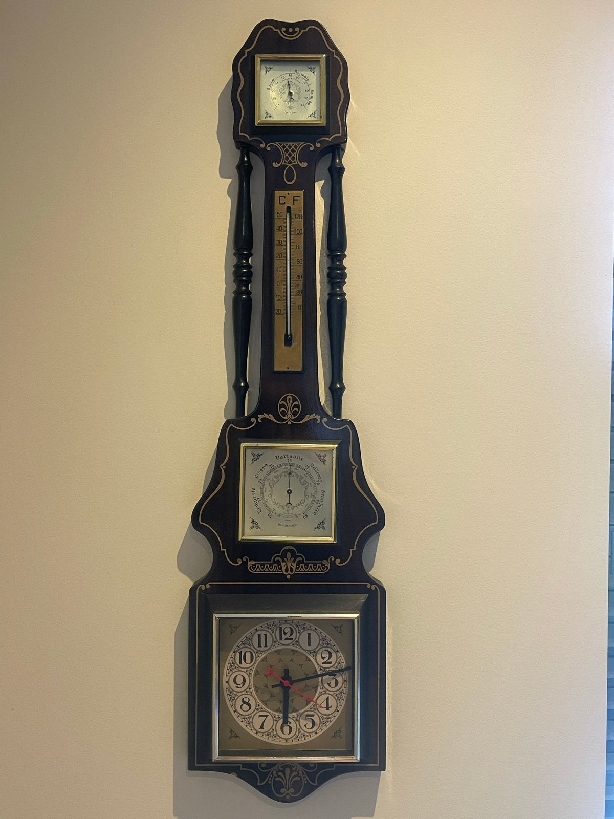 Vintage weerstation met klok, thermometer en hygrometer, Ophalen of Verzenden
