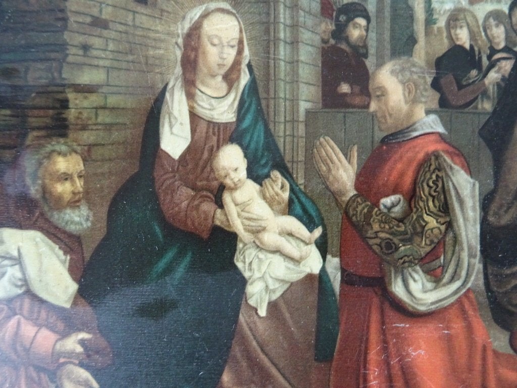 Vintage koekblik De aanbidding door de koningen 11x20x6cm, Ophalen of Verzenden, Gebruikt, Overige typen, Christendom | Katholiek