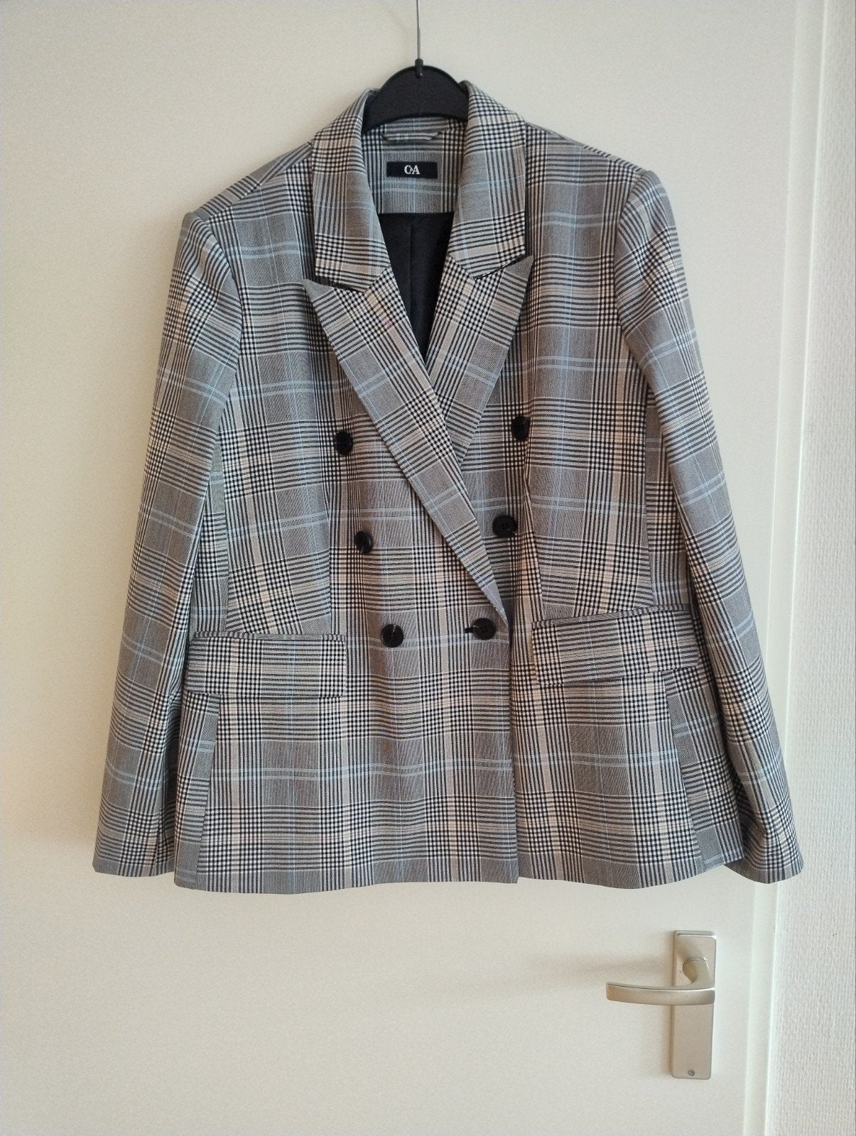 Mooi damespak blauw-beige ruit, maat 46, Ophalen of Verzenden, Zo goed als nieuw