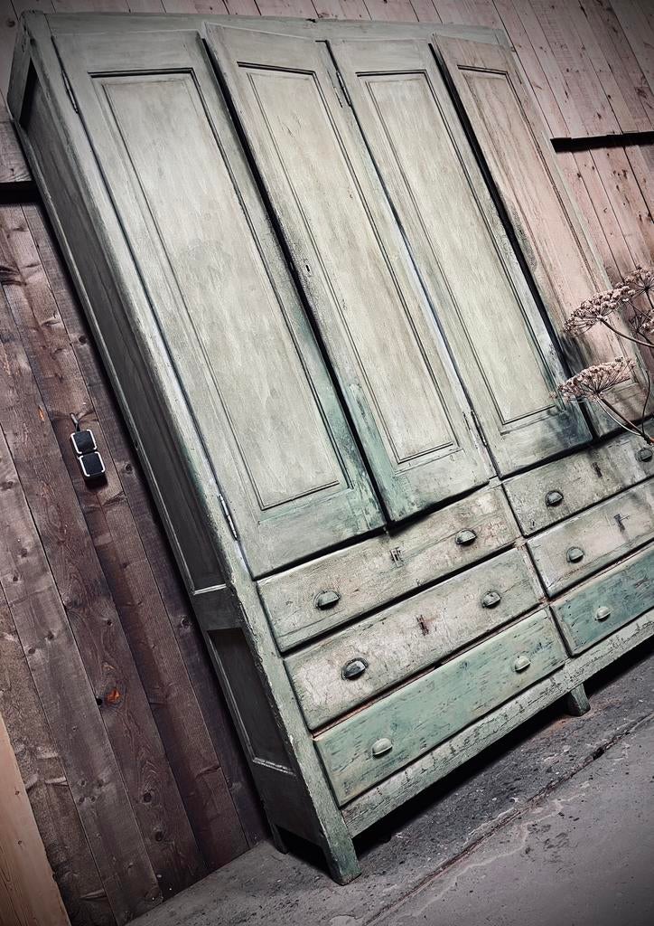 Antieke landelijke linnenkast | ca. 1900 |Authentieke patina, Ophalen, Zo goed als nieuw, 25 tot 50 cm, 200 cm of meer