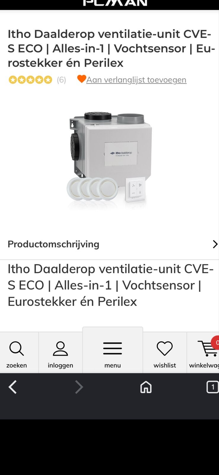 Itho Daalderop CVE-S ECO Ventilatie-unit neiuw, Ophalen of Verzenden, Nieuw, Ventilator en Afzuiger