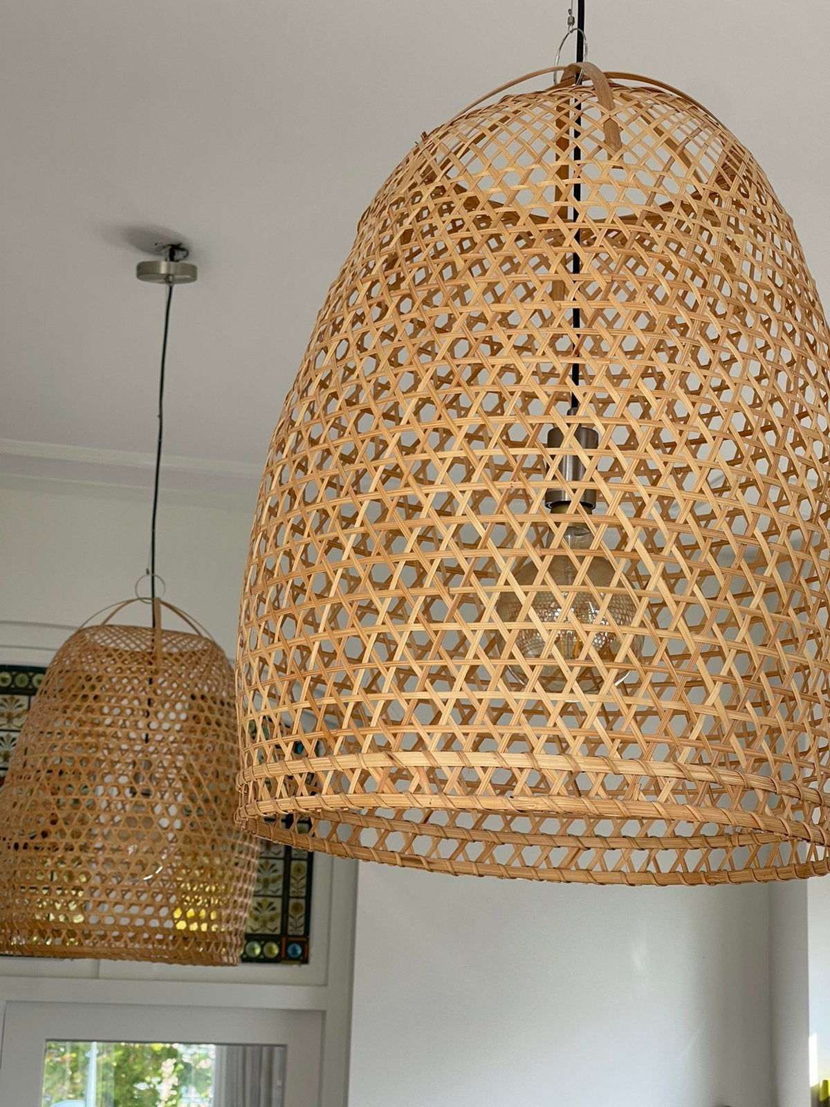 Rieten lampen, Huis en Inrichting, Ophalen, Zo goed als nieuw, Rond