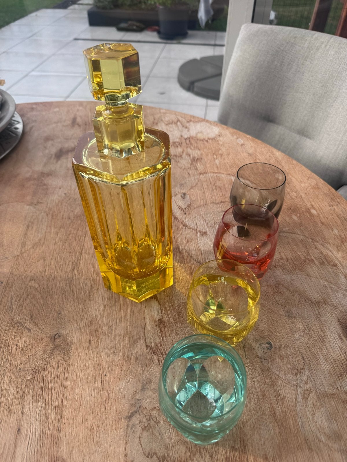 Moser ‘Bar’ karaf gekleurde tumblers – Rudolf Eschler 1934–, Ophalen