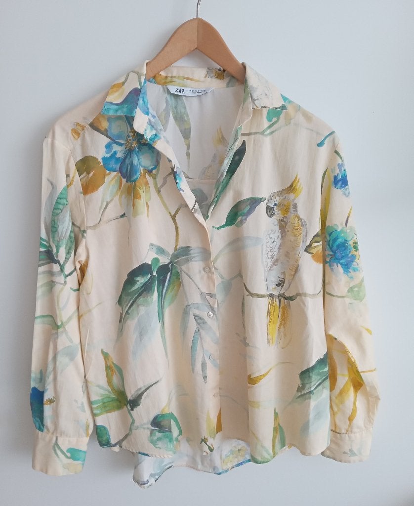 Zara bloemen en papagaai blouse, maat M, Kleding | Dames, Verzenden, Zara, Geel, Zo goed als nieuw