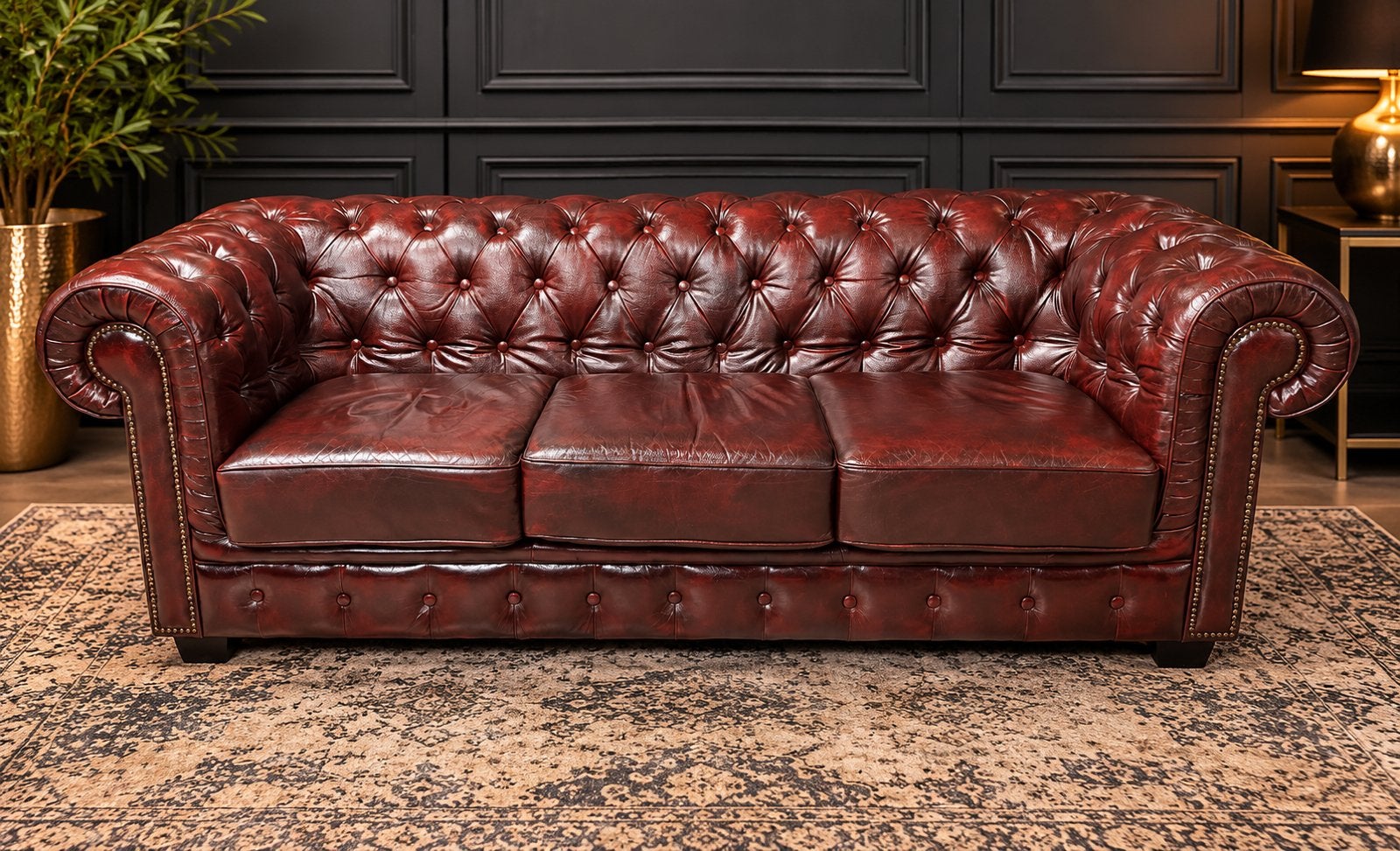 Orginele Chesterfield Lederen Birmingham 3 Zits Bank !!, Ophalen of Verzenden, Zo goed als nieuw, 75 tot 100 cm