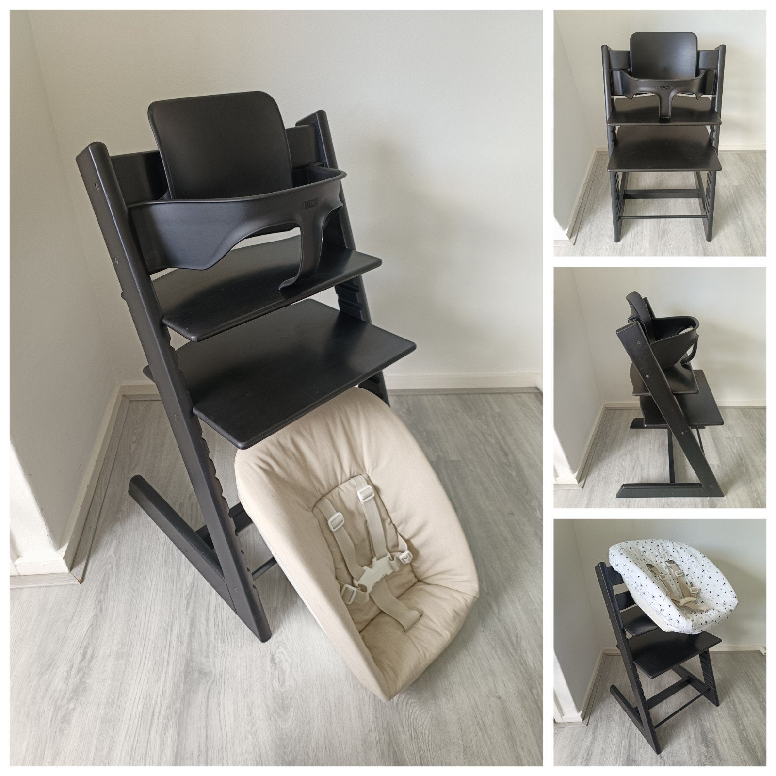 Stokke Tripp Trapp zwart met babyset, newbornset, extra hoes, Kinderen en Baby's, Kinderstoelen, Meegroeistoel, Ophalen of Verzenden