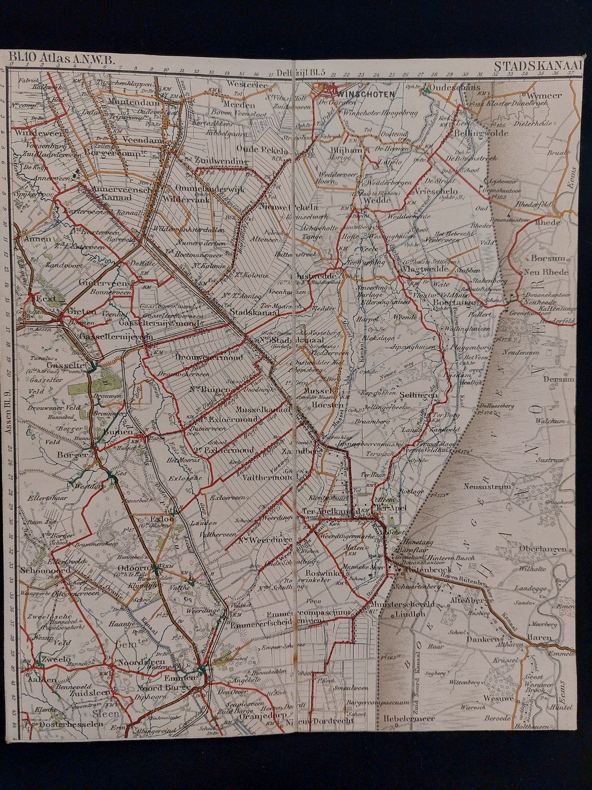 10 / Stadskanaal en omgeving plattegrond ANWB uit 1920, Boeken, Gelezen, ANWB, Ophalen of Verzenden, Landkaart