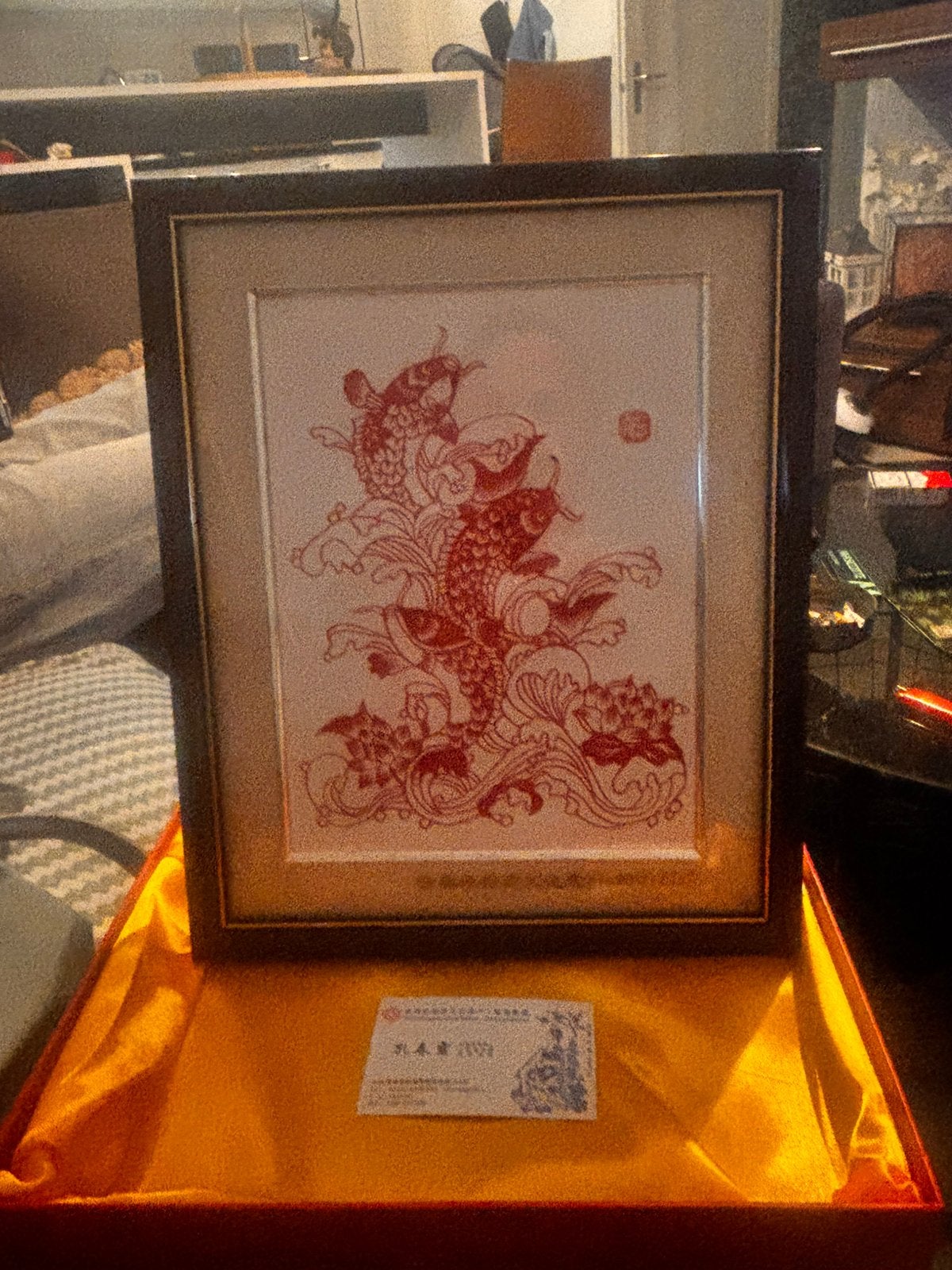 Chinees relatie geschenk schilderijtje 37cm/32cm Vopak, Ophalen of Verzenden, Zo goed als nieuw, Overige materialen