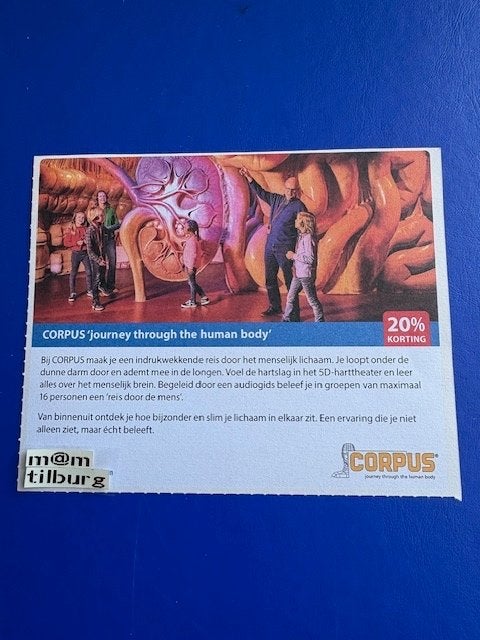 Corpus journey through the human body 20% korting tot 1-7-27, Drie personen of meer, Kortingsbon, Overige typen