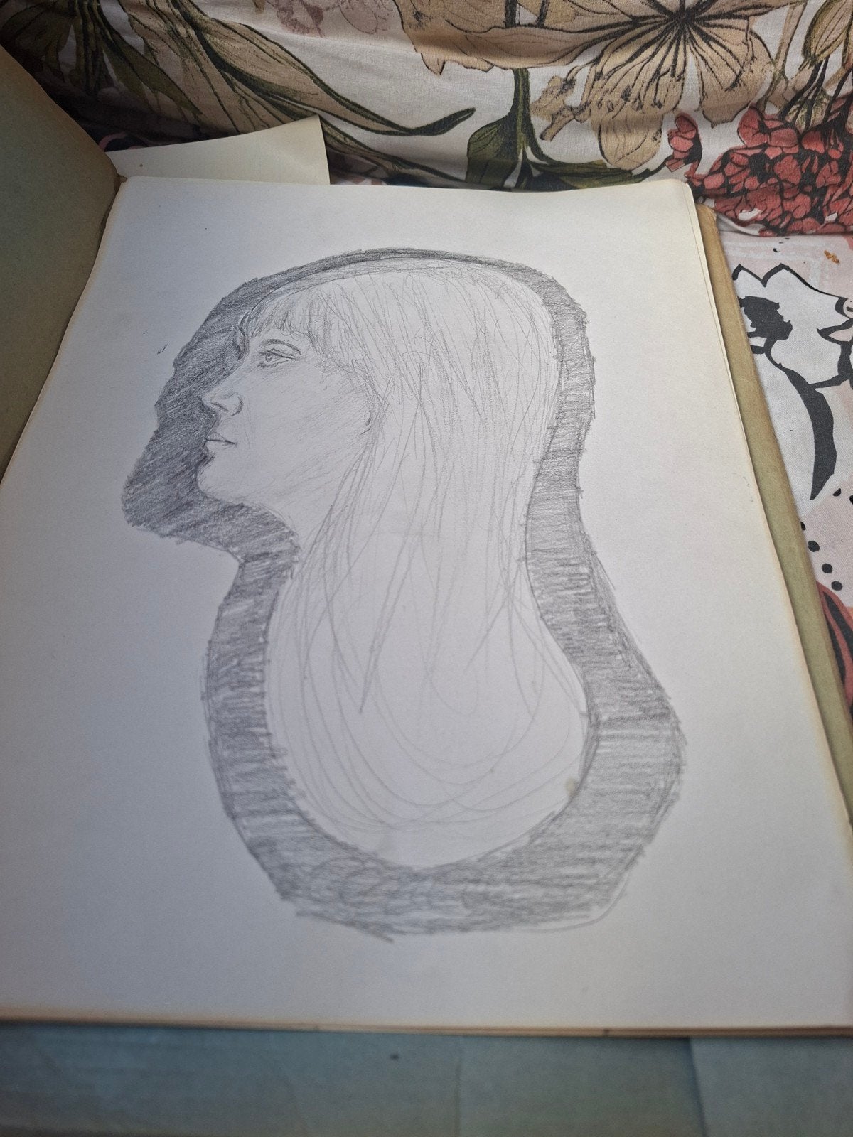 Potloodtekening van een vrouwelijk profiel, Ophalen, Tekening, Potloodtekening, Origineel