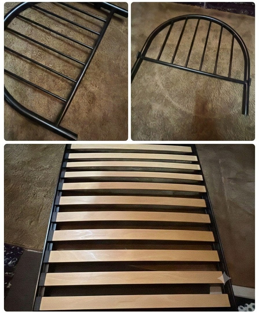 Eenpersoons bedframe met lattenbodem - Zwart metaal, Gebruikt, 90 cm, Eenpersoons, Zwart