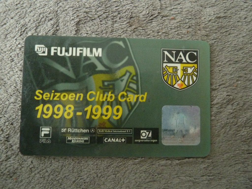 Seizoenclubcard  NAC  1998/1999.  Gele achterkant, Ophalen of Verzenden, Gebruikt, NAC Breda, Overige typen