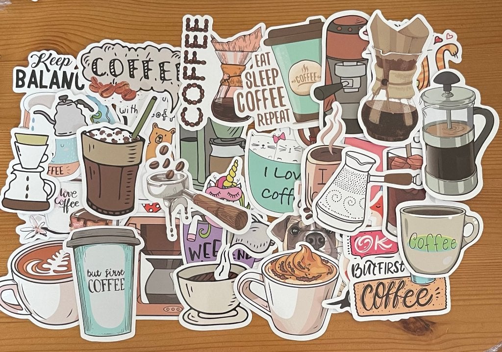 Koffie, ijskoffie beker kofffie koffiezetapparaat stickers, Verzenden, Nieuw, Meerdere stickers