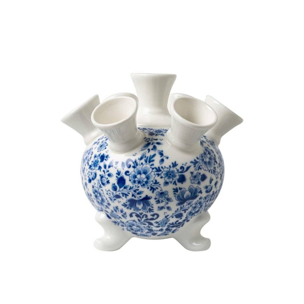 Heinen Delfts Blauw Tulpenvaas - Sierlijke bloem - 17 cm, Meerkleurig, Nieuw, Ophalen of Verzenden, Met patroon/structuur