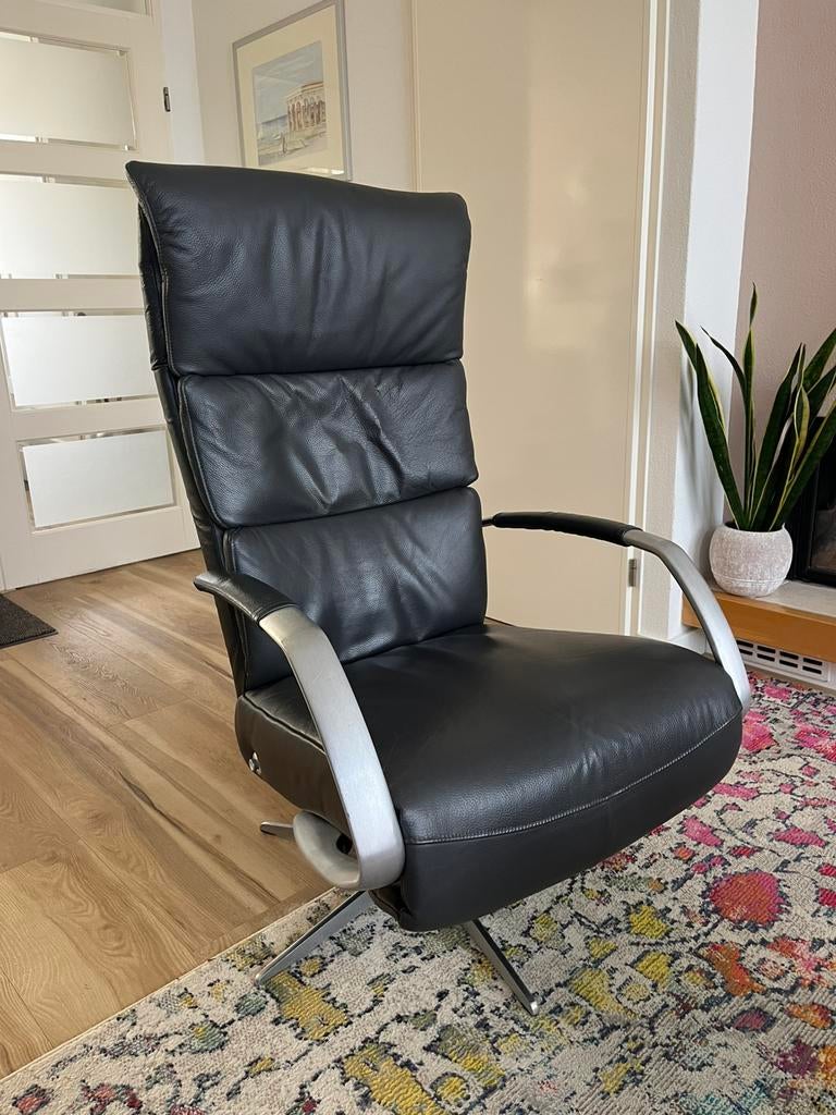 Leren relaxfauteuil antraciet, Ophalen, Gebruikt, Modern, 50 tot 75 cm