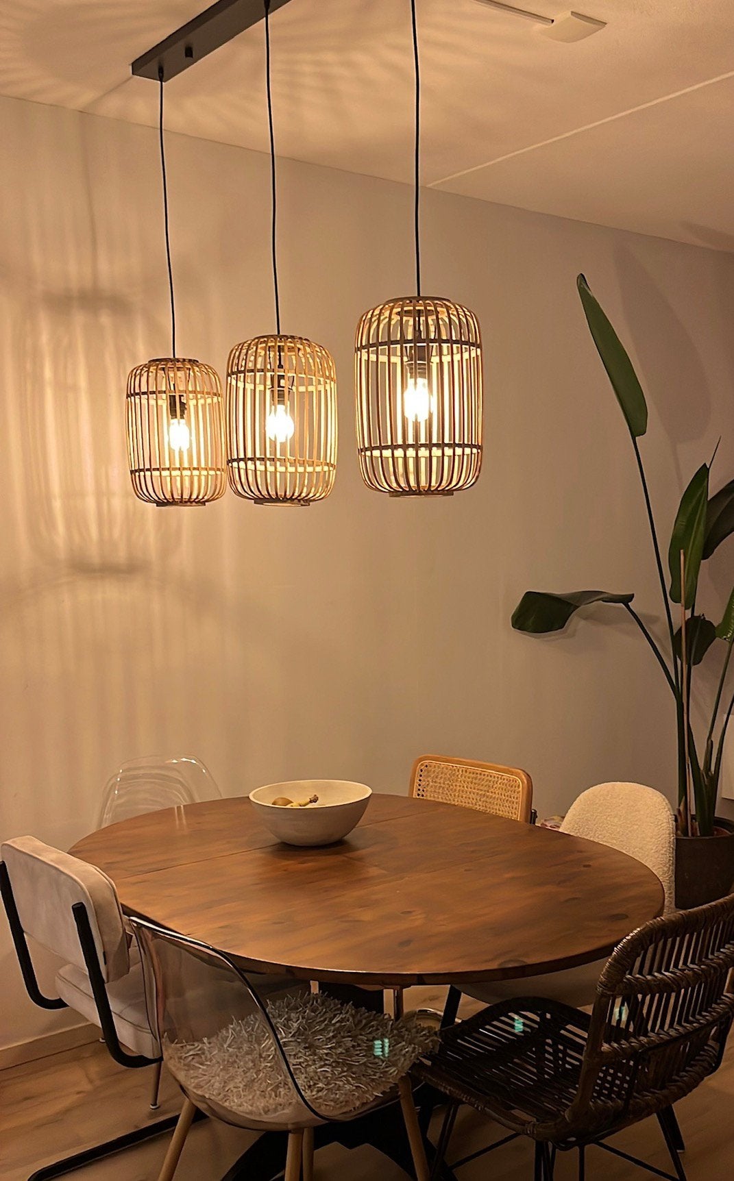 Hanglamp Ibiza 3-lichts Hout, Ophalen, Zo goed als nieuw, Hout