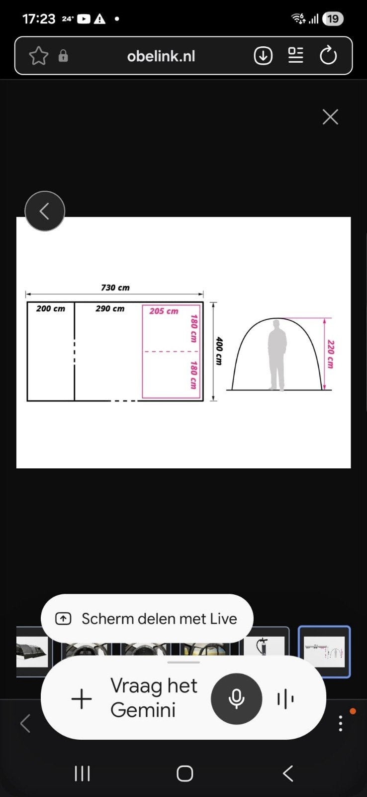 Obelink Portico 6 Easy Air tunneltent compleet met kar, Ophalen, Gebruikt, Tot en met 6