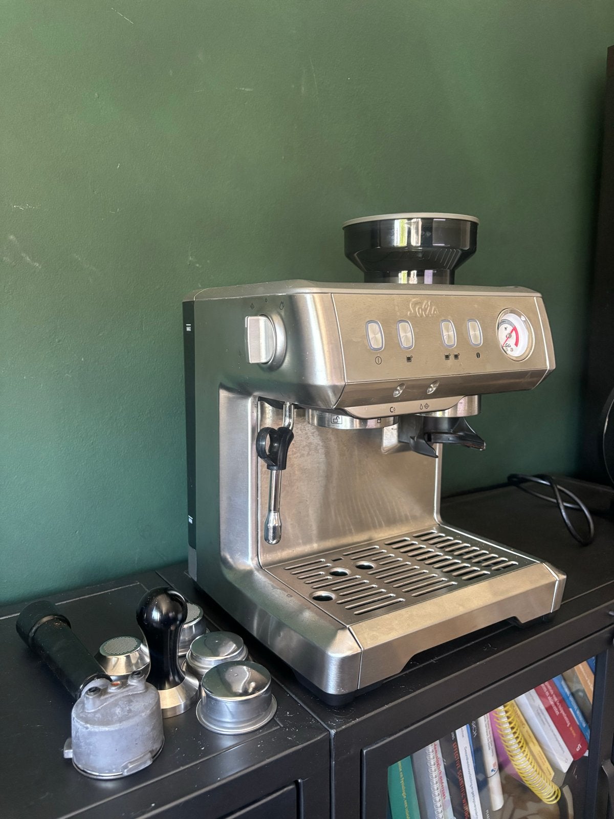 Solis Grind & Infuse compact espressomachine met accessoires, Ophalen, Gebruikt, Espresso apparaat, 2 tot 4 kopjes