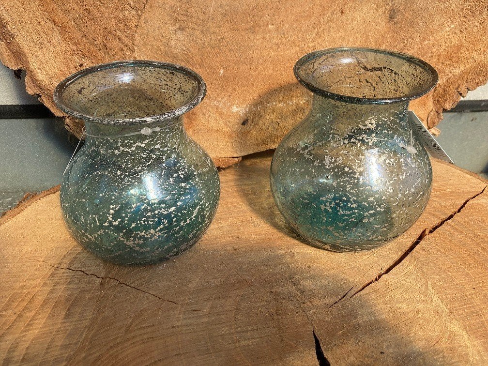 VAAS KLEIN VAASJE HELDER BLAUW MET ZILVER SPIKKELS 10 CM, -, Nieuw, Ophalen of Verzenden, Glas