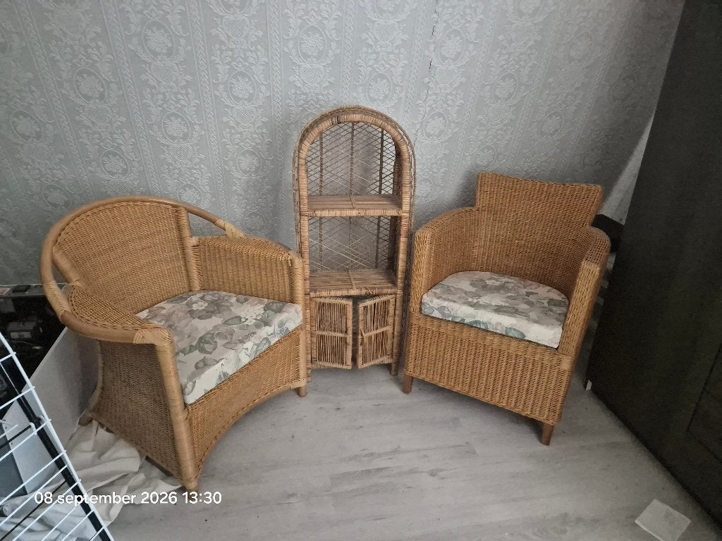 Rieten stoelen, Ophalen, Gebruikt, Twee, Bruin