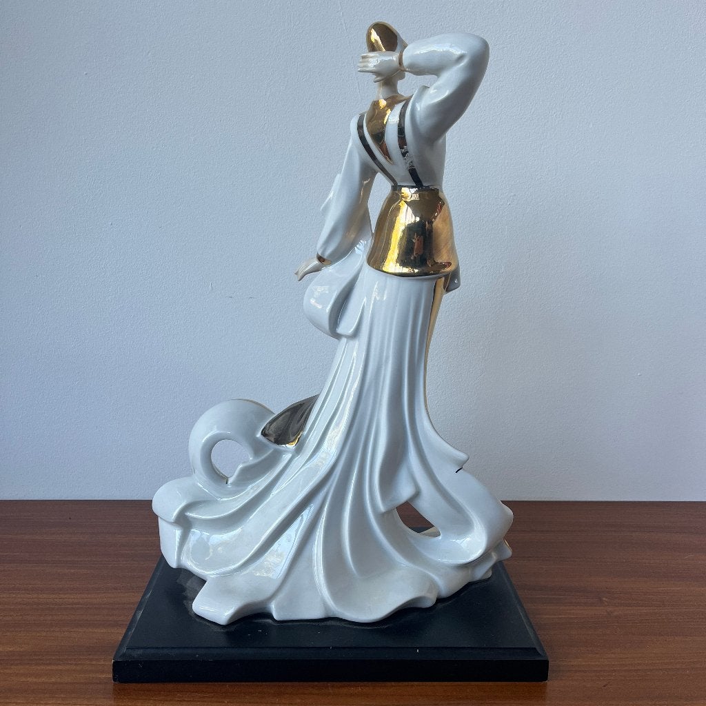 Vintage jaren 90 art deco stijl porselein beeld Galos, Geglazuurd, Art nouveau, Ophalen of Verzenden, 20 - 50 cm