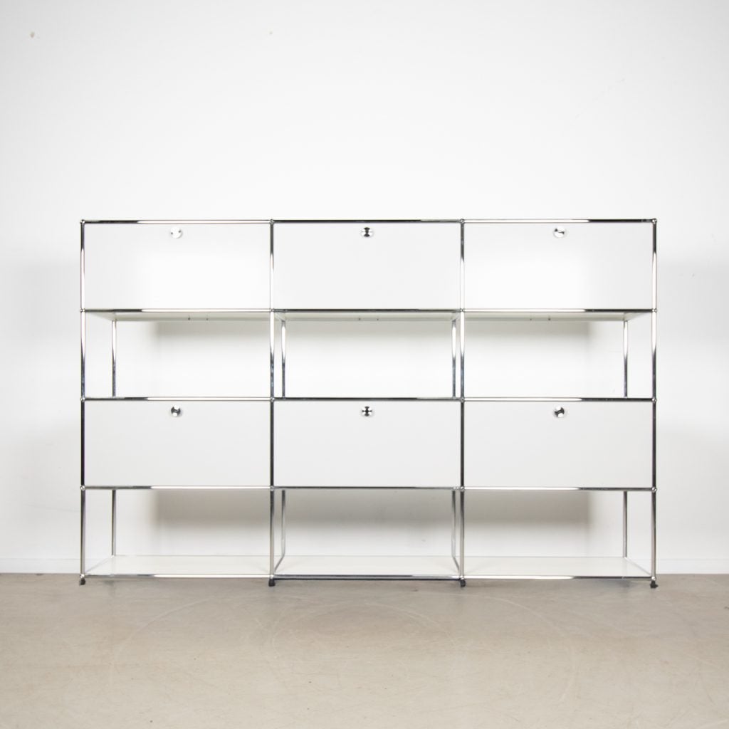 USM Haller Modulaire Kast Wit Gepoedercoat Staal – Chroom, Huis en Inrichting, Niet ingevuld, 100 tot 150 cm, Niet ingevuld, Zo goed als nieuw