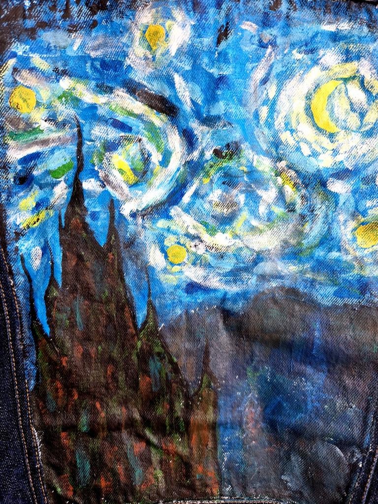 Super gaaf vintage hand geverfd starry night gilet, Ophalen of Verzenden, Zo goed als nieuw, Maat 38/40 (M), Blauw