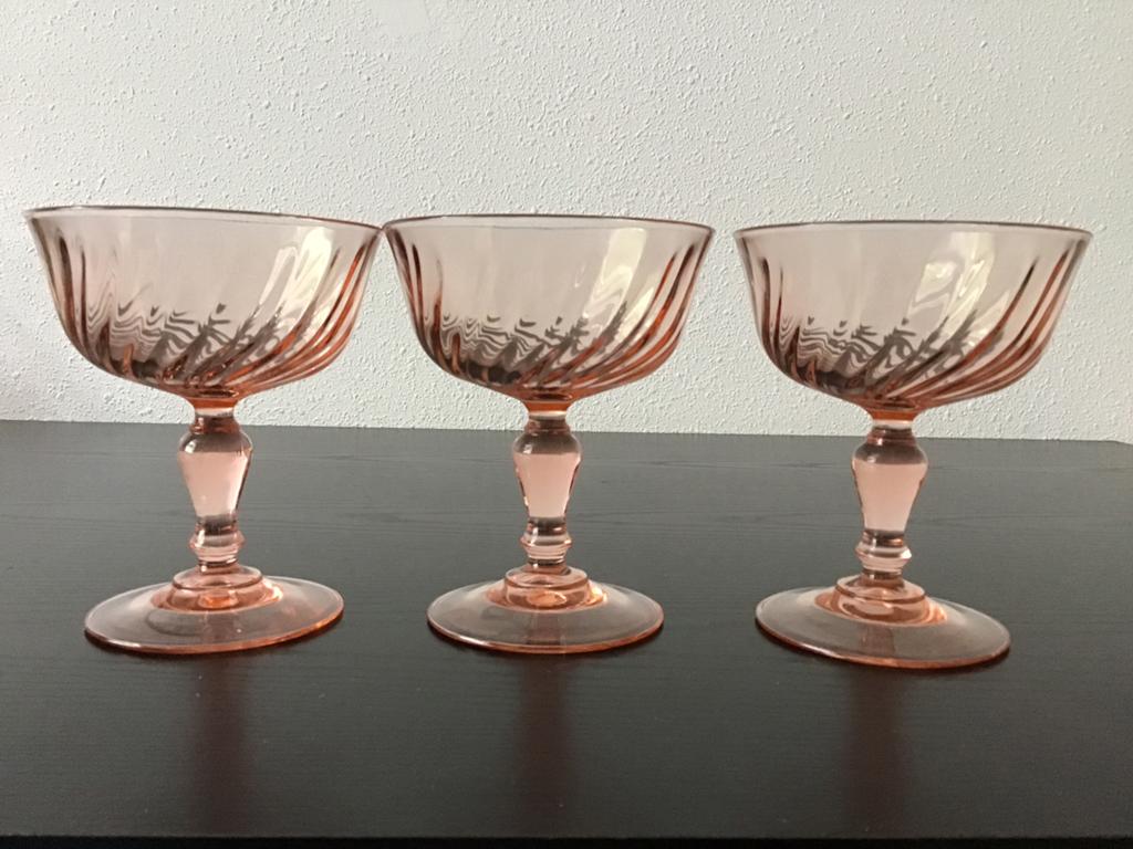 3 Luminarc Rosaline Swirl rose glazen coupe, Ophalen of Verzenden, Huis en Inrichting
