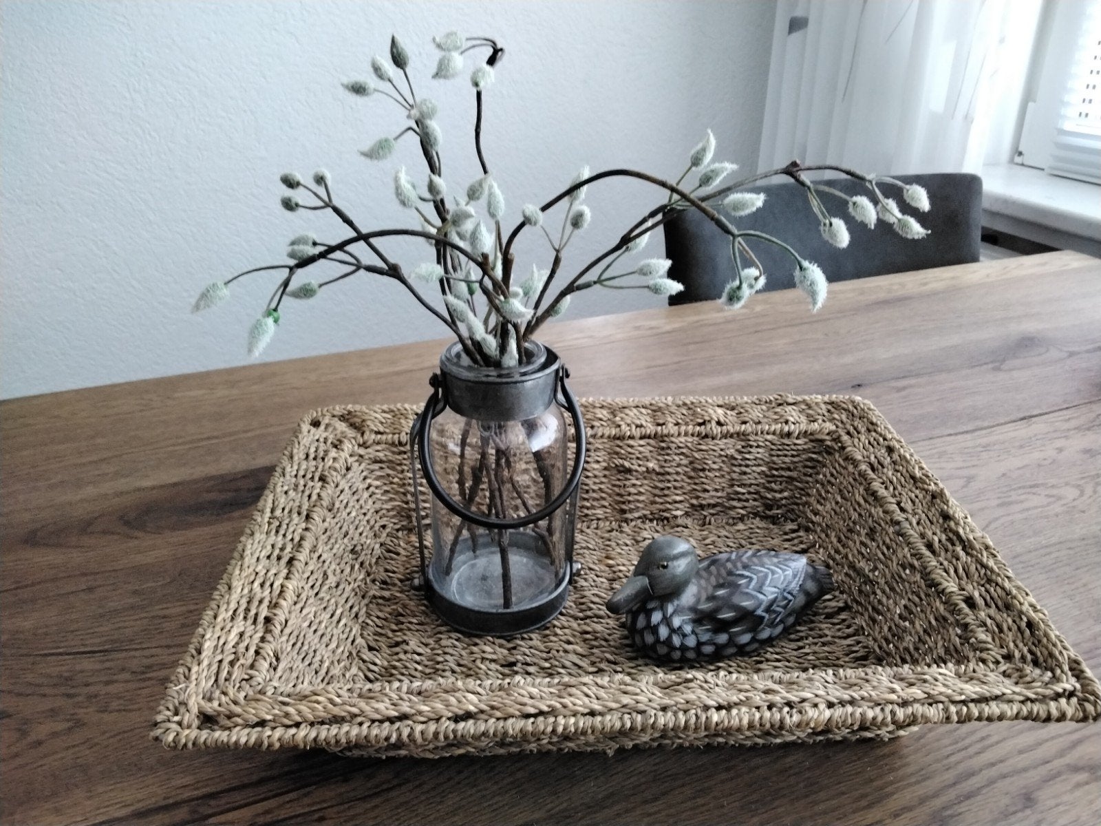 vaasje metaal en  glas met kunsttakjes, Ophalen