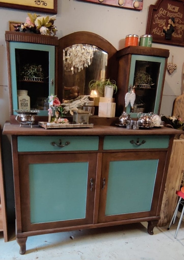Buffetkast antiek dressoir bovenkast opzetstuk spiegel deur, Ophalen, Antiek restyle, Zo goed als nieuw, Glas