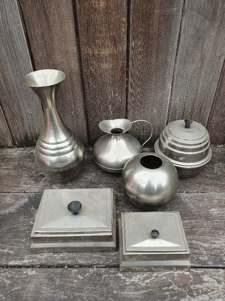 Antiek metalen rookstel en enkele vaasjes, Antiek en Kunst, Ophalen of Verzenden