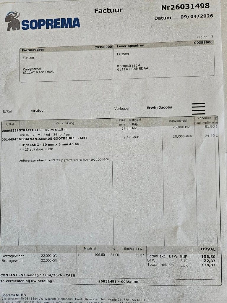 dakfolie, Doe-het-zelf en Verbouw, Ophalen of Verzenden, Gebruikt