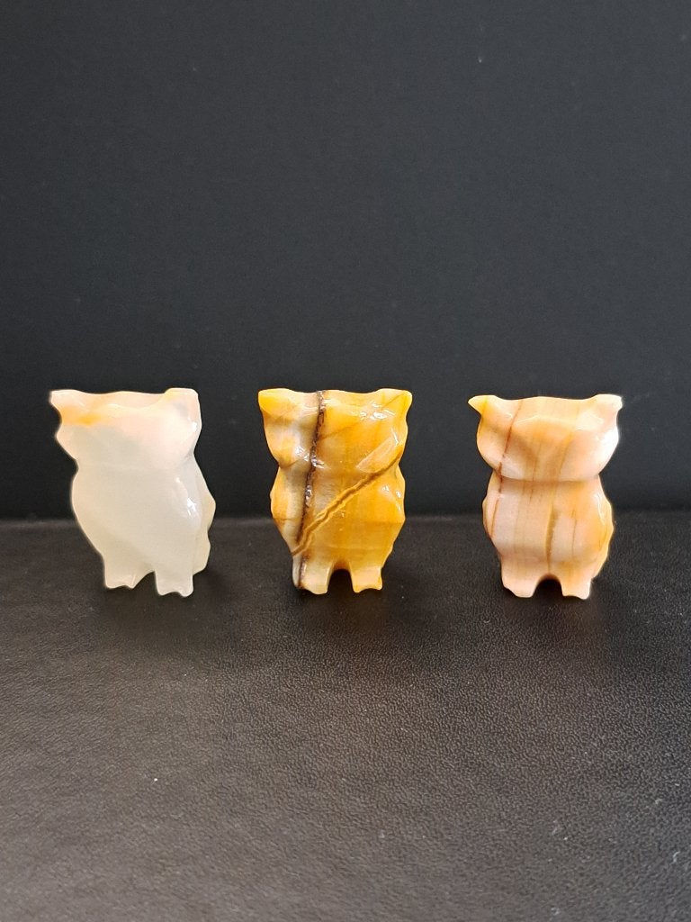 Set van 3 Uilen Beeldjes van Onyx Steen, Ophalen of Verzenden, Zo goed als nieuw, Dier