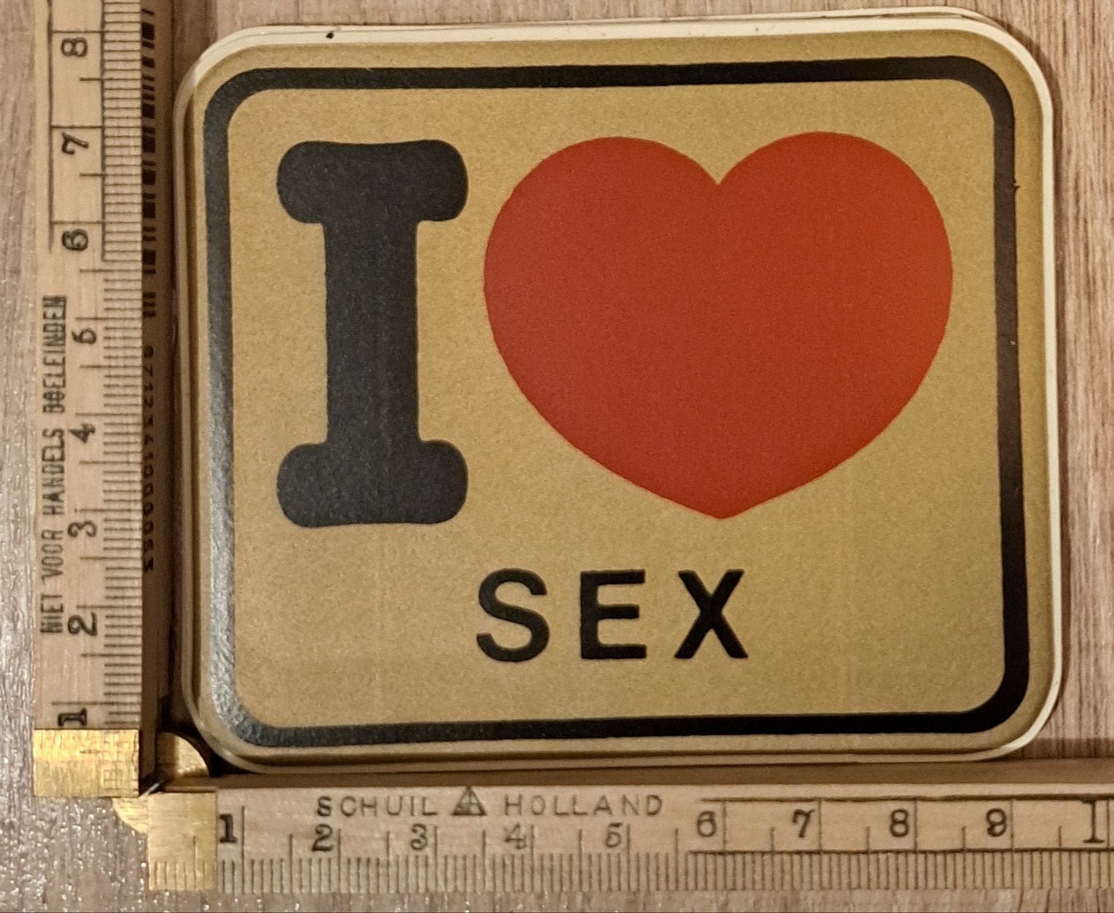 Vintage goudkleurige sticker autosticker I love sex I ️ sex, Ophalen of Verzenden, Zo goed als nieuw, Auto of Motor