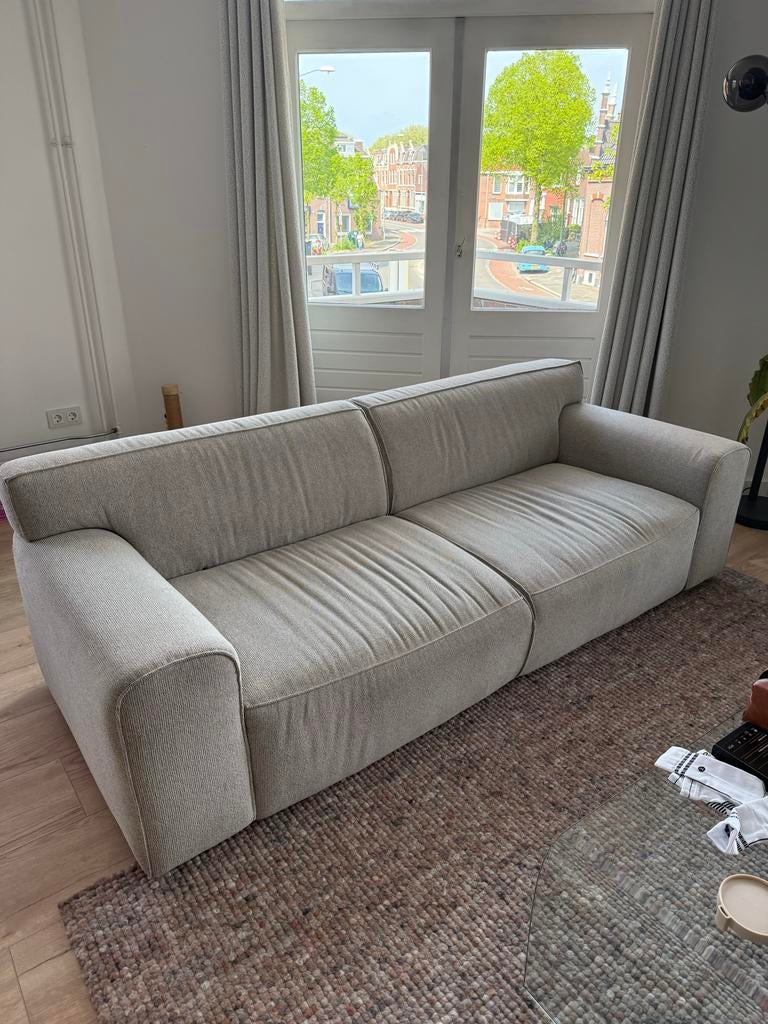 Lichtgrijze 2,5-zits bank van De Bommel met hocker, Ophalen, Minder dan 75 cm, Driepersoons, Zo goed als nieuw